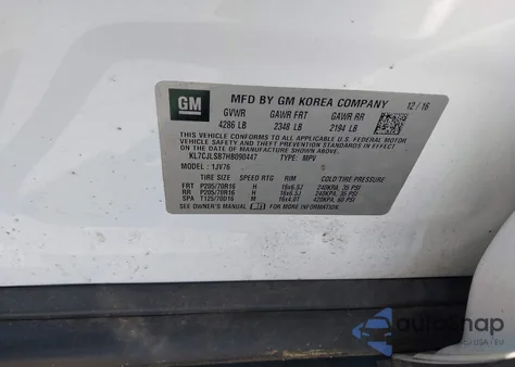 2017 Chevrolet Trax Lt из США, поврежденный, VIN KL7CJLSB7HB090447